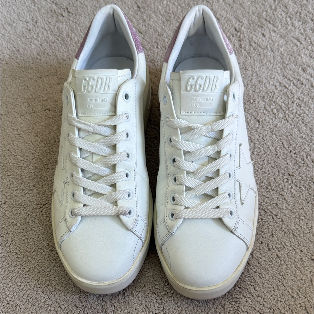 Golden Goose White and Pink Sneakers